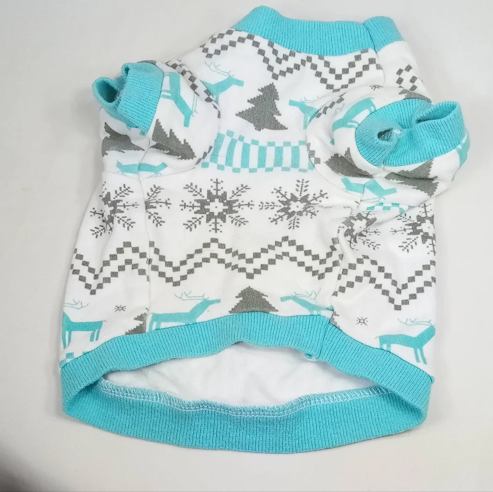 Blue White Dog Christmas Holiday Shirt Sz Small